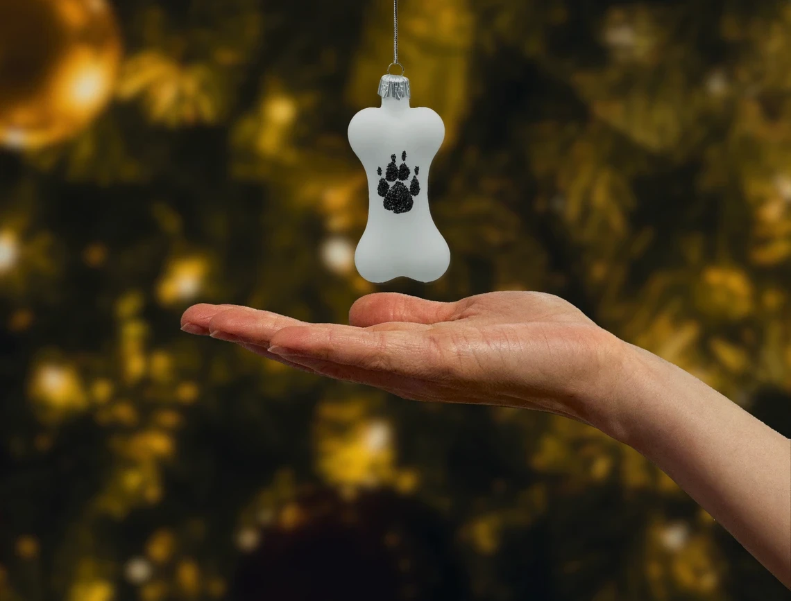 Bombka szklana figurka Kość z łapką realne zdjęcie