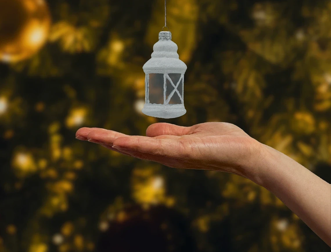 Bombka szklana figurka Latarnia zimowa realne zdjęcie