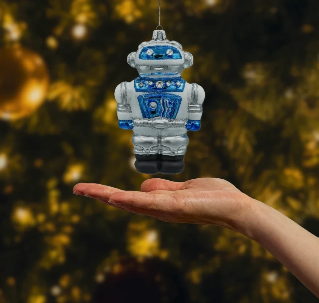 Bombka szklana figurka Robot: niebieski realne zdjęcie