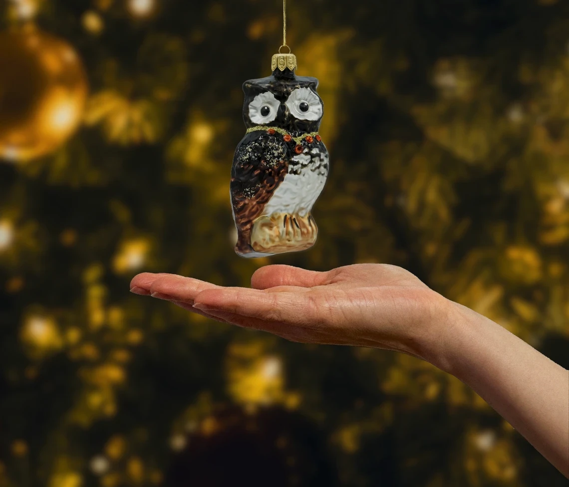 Bombka szklana figurka Sówka z klejnotami realne zdjęcie