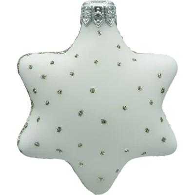 Szklana Bombka Choinkowa Figurka Forma bańka kula ze szkła biała gwiazdka w srebrze