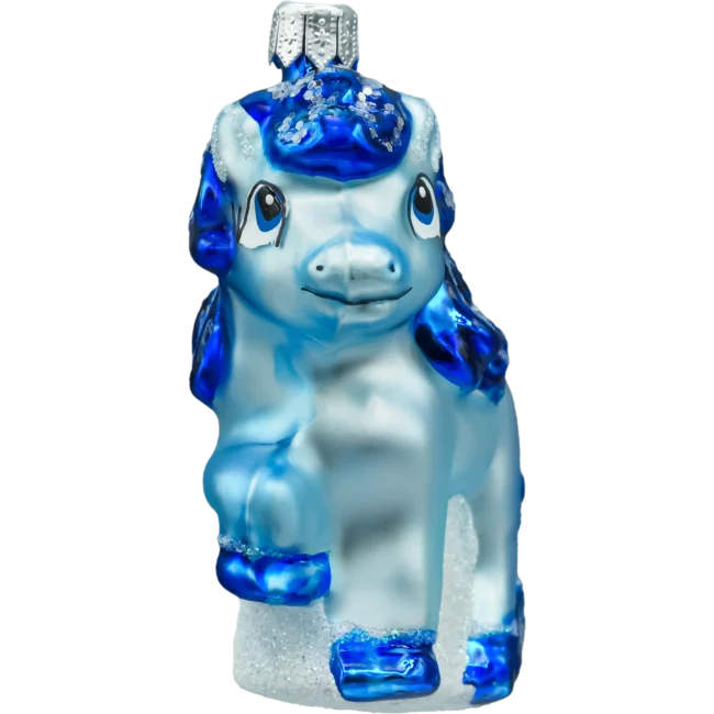 Szklana Bombka choinkowa figurka forma bańka kula ze szkła kucyk pony niebieski front2