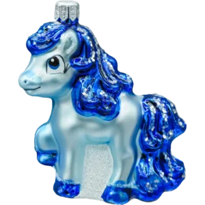 Szklana Bombka choinkowa figurka forma bańka kula ze szkła kucyk pony niebieski bok