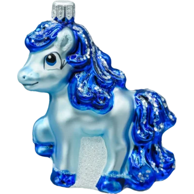 Szklana Bombka choinkowa figurka forma bańka kula ze szkła kucyk pony niebieski bok