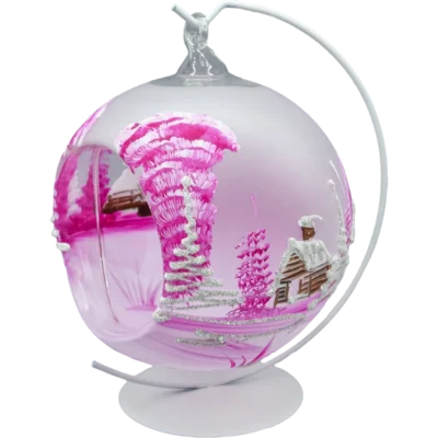 Szklana Bombka Choinkowa figurka forma bańka ze szkła lampion z otworem ze stojakiem różowy