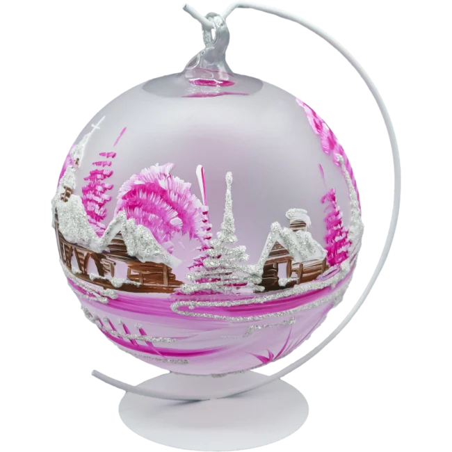 Szklana Bombka Choinkowa figurka forma bańka kula ze szkła lampion z otworem ze stojakiem różowy