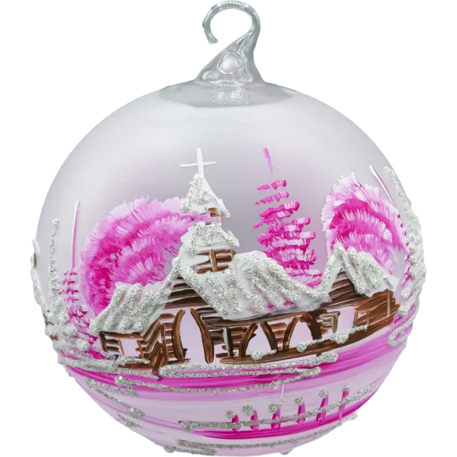 Szklana Bombka Choinkowa figurka forma bańka kula ze szkła lampion z otworem ze stojakiem różowy tył bez stojaka