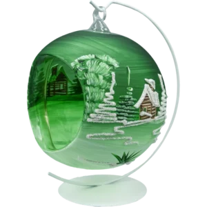Szklana Bombka Choinkowa figurka forma kula ze szkła lampion z otworem i stojakiem zielony
