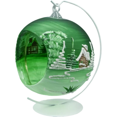 Szklana Bombka Choinkowa figurka forma kula ze szkła lampion z otworem i stojakiem zielony