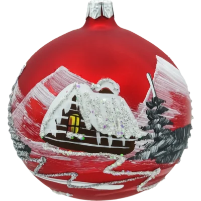 Szklana Bombka Choinkowa figurka forma ze szkła kula mała zimowa kraina okrągła czerwona