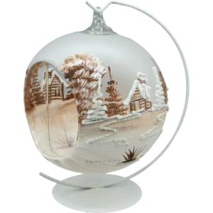 Szklana Bombka Choinkowa figurka forma bańka ze szkła kula z otworem lampion i stojak brązowy kościółek