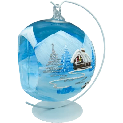 Szklana Bombka Choinkowa Kula Bańka Lampion ze szkła lodowy błękit