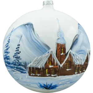 Szklana Duża bombka choinkowa kula ze szkła zimowy kościółek