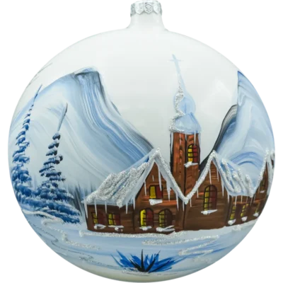 Szklana Duża bombka choinkowa kula ze szkła zimowy kościółek