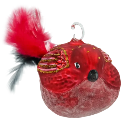 Szklana Bombka Choinkowa figurka forma ze szkła ptaszek z piórami czerwony