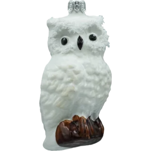 Szklana Bombka Choinkowa figurka forma bańka kula ze szkła Sowa na gałęzi biała