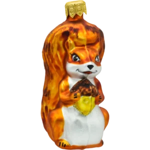 Szklana Bombka choinkowa figurka forma bańka ze szkła wiewiórka z żołędziem