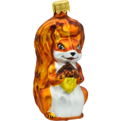 Szklana Bombka choinkowa figurka forma bańka ze szkła wiewiórka z żołędziem