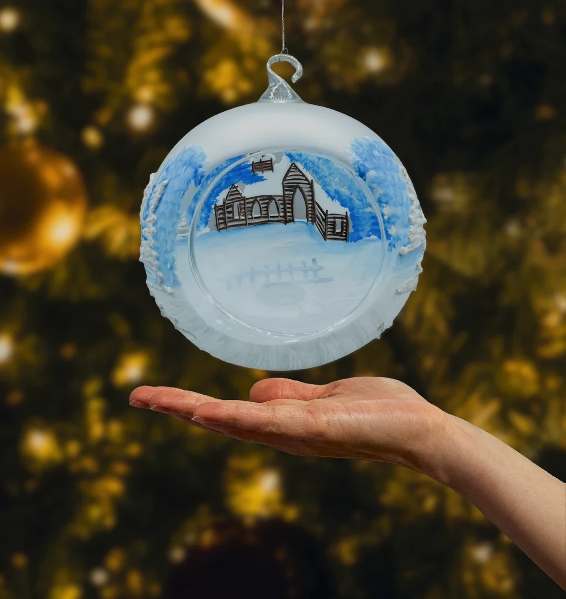 Bombka Lampion ze stojakiem: błękitna zima realne zdjęcie