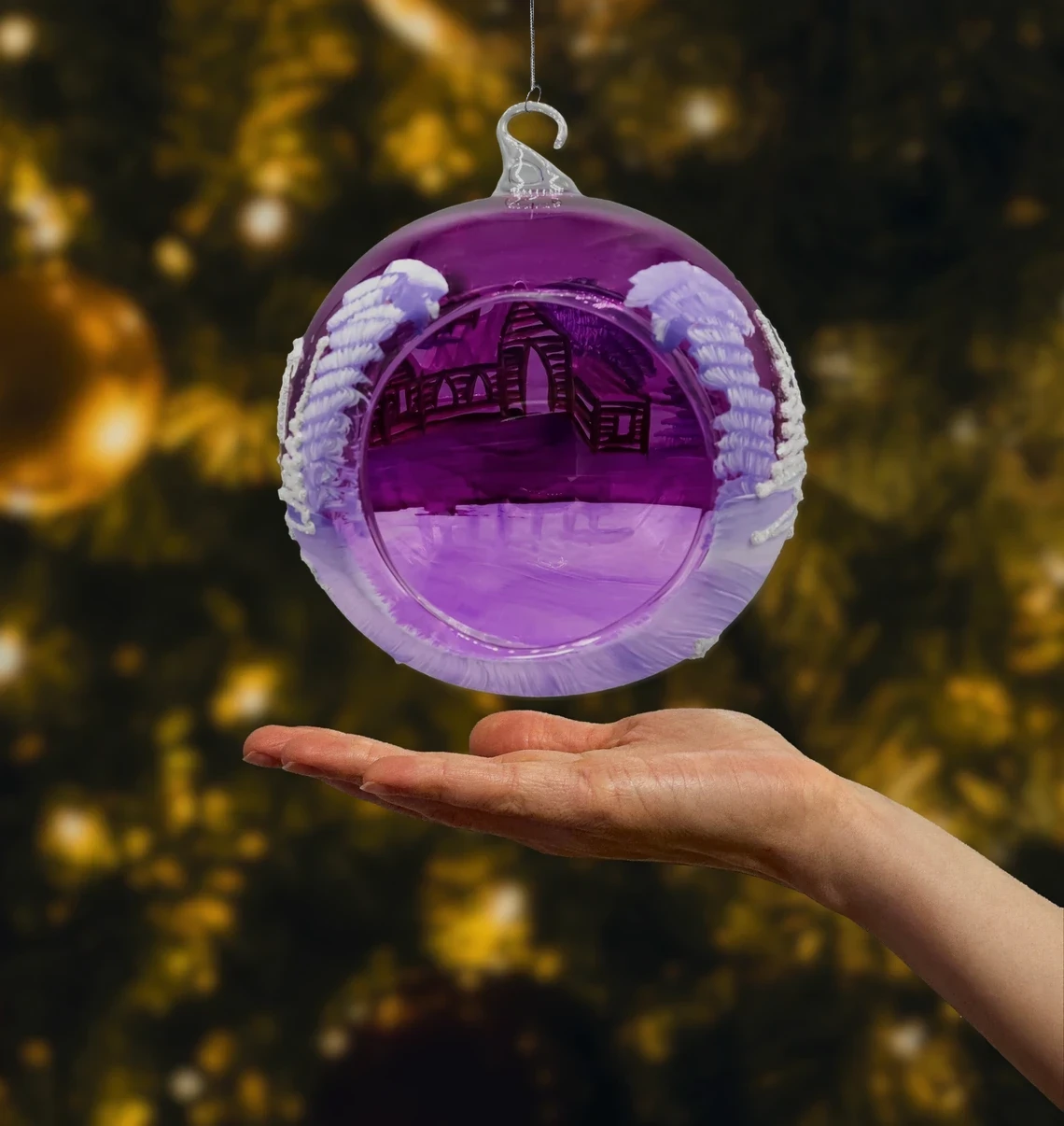 Bombka Lampion ze stojakiem: fioletowy Kościółek realne zdjęcie