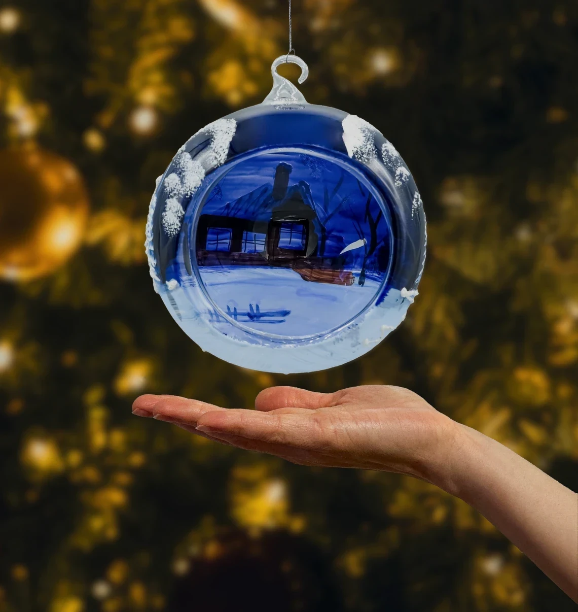 Bombka Lampion ze stojakiem: granatowy realne zdjęcie