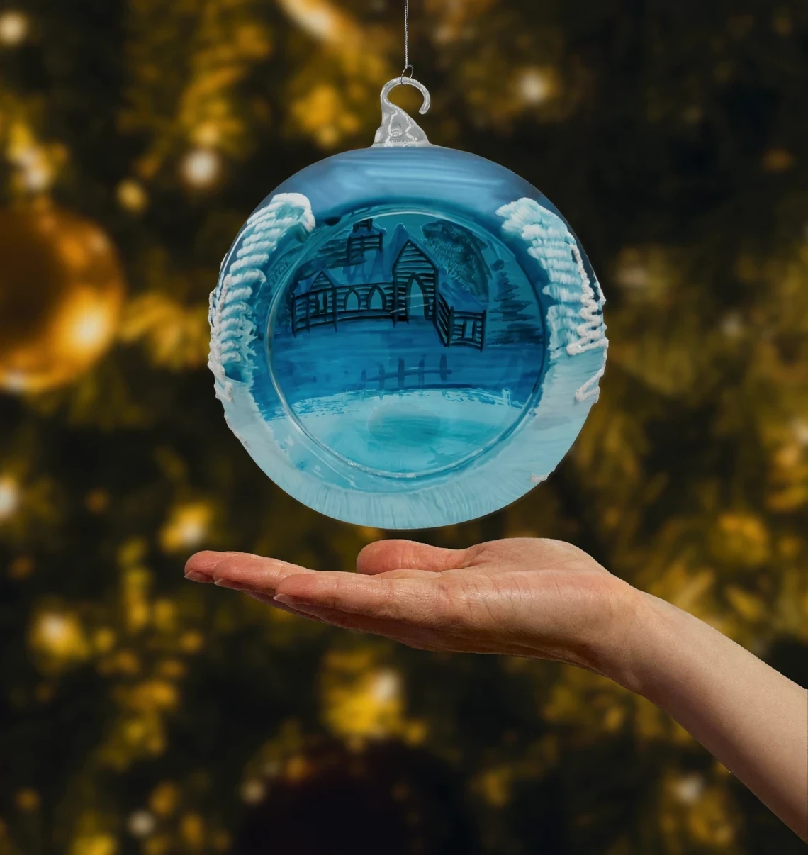 Bombka Lampion ze stojakiem: niebieski Kościółek realne zdjęcie