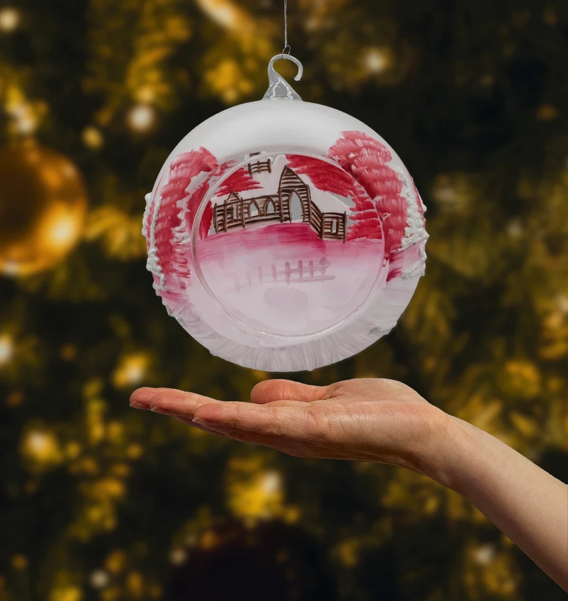 Bombka Lampion ze stojakiem: różowy Kościółek realne zdjęcie