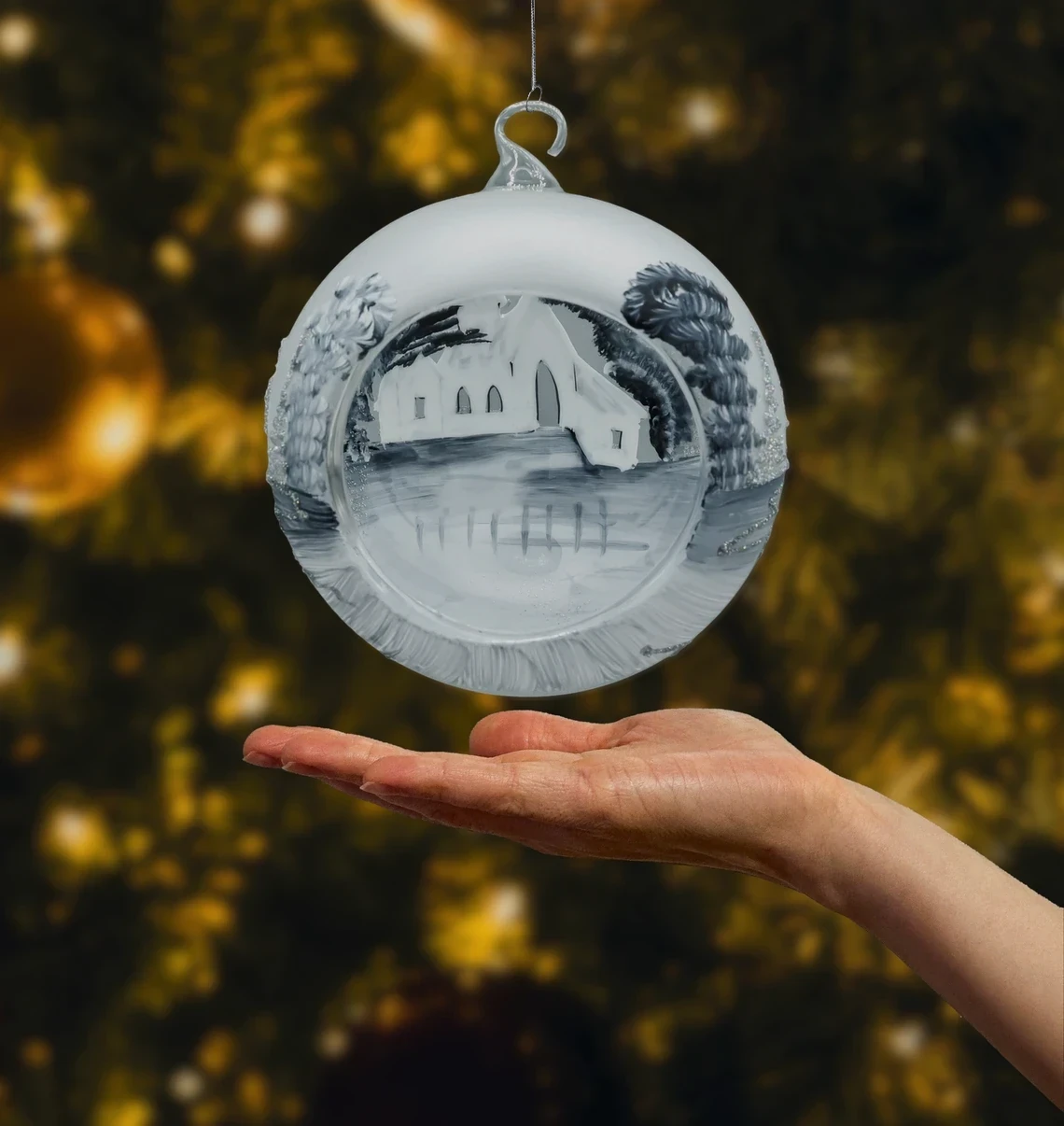 Bombka Lampion ze stojakiem: srebro i biel realne zdjęcie