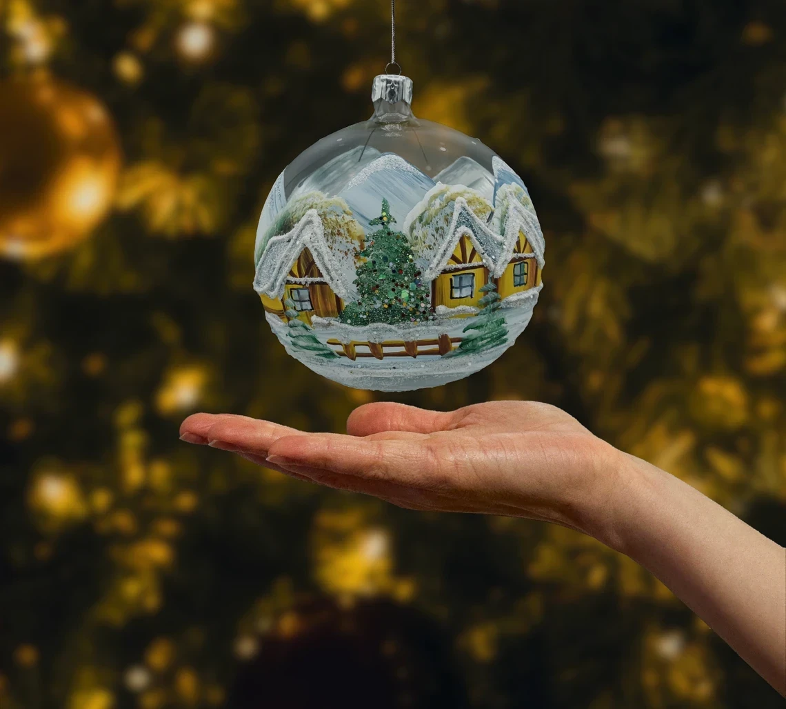 Bombka okrągła Zimowa Wioska: przezroczysta realne zdjęcie