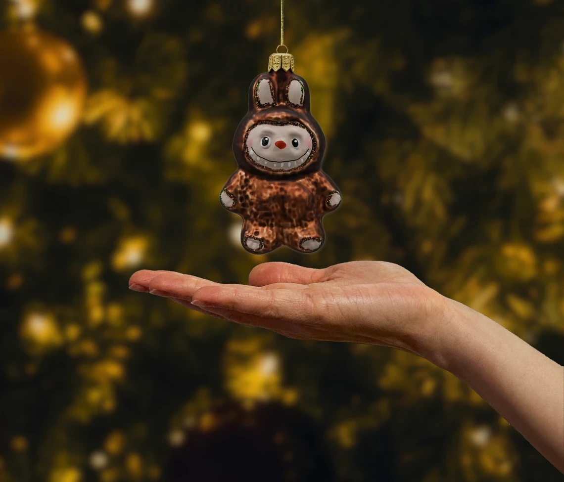 Bombka szklana figurka Labubu: brązowe realne zdjęcie