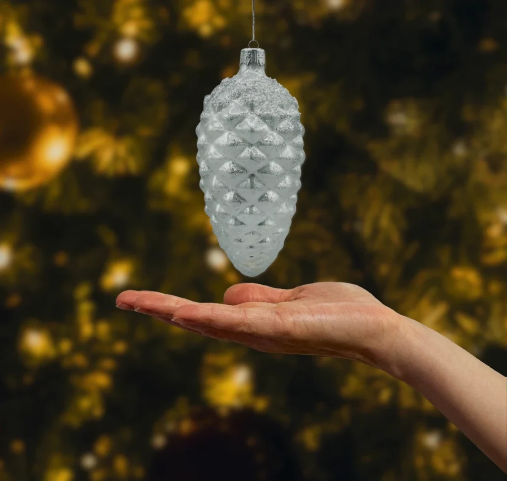 Bombka szklana figurka Szyszka srebrna: duża realne zdjęcie