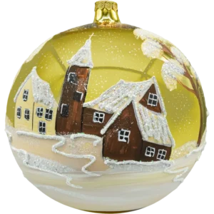 Bombka okrągła duża: Zimowe miasteczko z bałwanem