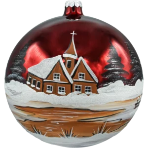 Bombka okrągła duża: bordowy Kościółek