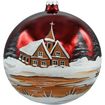 Bombka okrągła duża: bordowy Kościółek