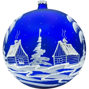 Bombka okrągła duża: Granatowa zimowa wioska