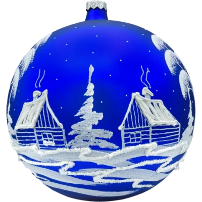 Bombka okrągła duża: Granatowa zimowa wioska