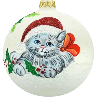 Bombka okrągła: Kotek w czapce Mikołaja