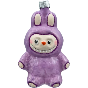 Szklana bombka choinkowa figurka forma labubu fioletowe ze szkła