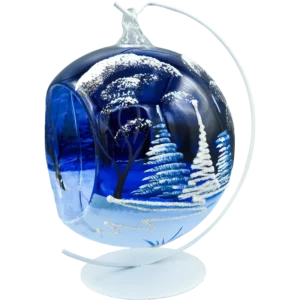 Szklana bombka choinkowa z dziurą lampion granatowy ze stojakiem