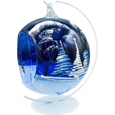 Szklana bombka choinkowa z dziurą lampion granatowy ze stojakiem