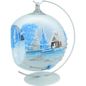 Szklana bombka Lampion ze stojakiem błękitny i biel