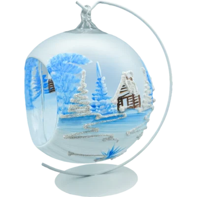 Szklana bombka Lampion ze stojakiem błękitny i biel