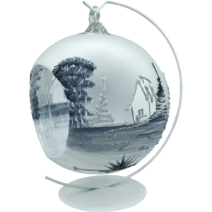 Szklana bombka choinkowa z dziurą lampion srebrny ze stojakiem