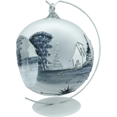 Szklana bombka choinkowa z dziurą lampion srebrny ze stojakiem