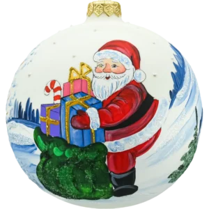 Bombka okrągła: Mikołaj i zimowy pejzaż