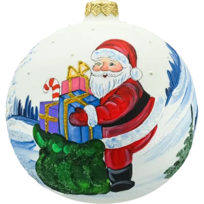 Bombka okrągła: Mikołaj i zimowy pejzaż