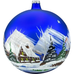 Bombka okrągła duża: Granatowy zimowy pejzaż tył