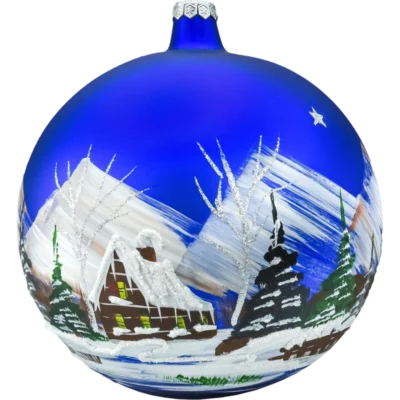 Bombka okrągła duża: Granatowy zimowy pejzaż tył