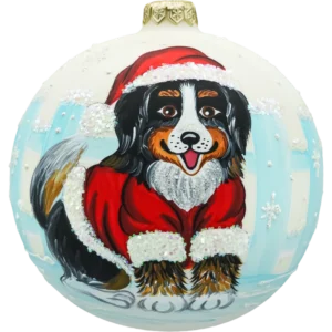 Bombka okrągła: Piesek w stroju Mikołaja