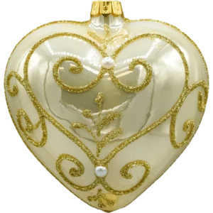 Bombka szklana figurka Serce w złotym ornamencie: połysk